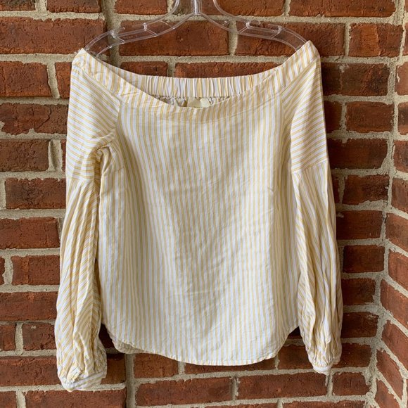 Anthropologie Maeve Women's Clotille Off Shoulder Yellow White striped Blouse 2 - Picture 1 of 3